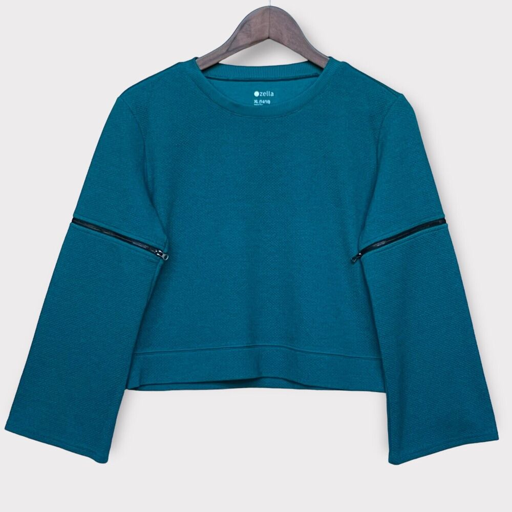 Zella Pullover Cropped Sweatshirt Top Youth Girl Size 14-16 Dark Teal Textured